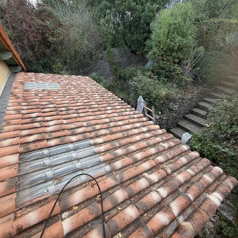 Vue large de la toiture avant démoussage à La Penne-sur-Huveaune